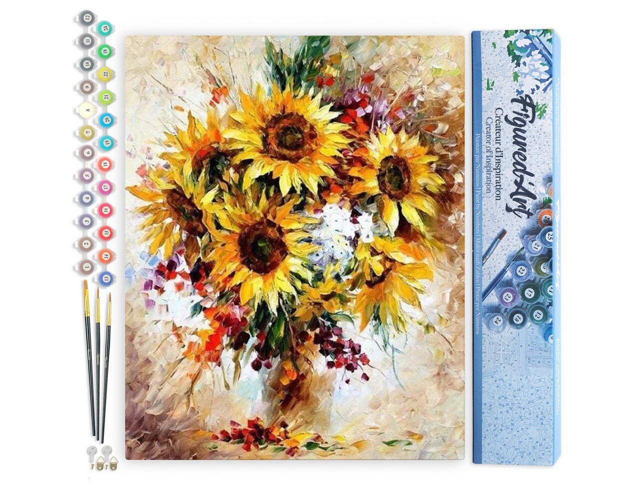 Figured'Art Paint by Numbers for Adults Pretty Sunflowers 16"x20" - Craft Art Painting DIY Kit Rolled Canvas without frame